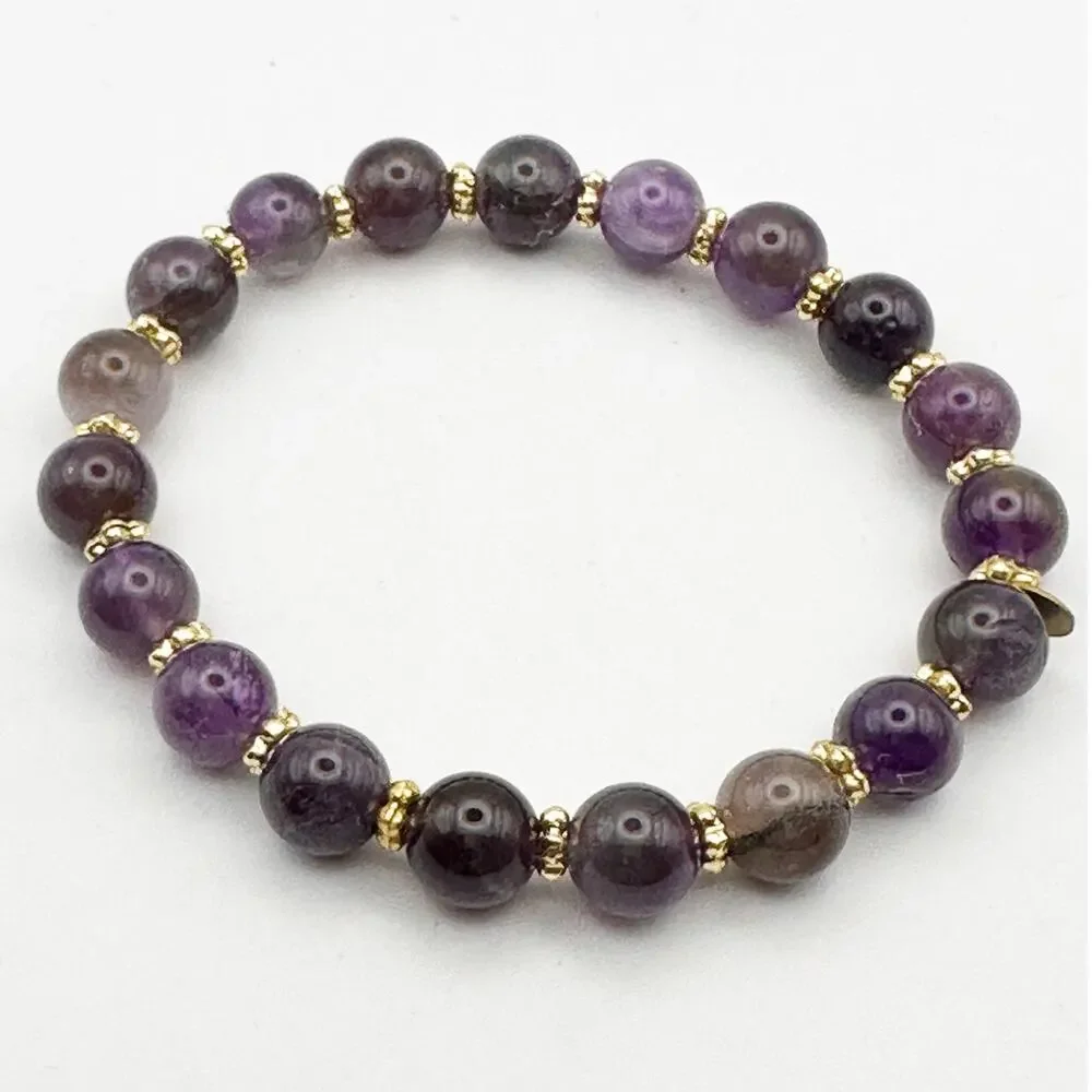 Purple Beaded India Brass Stretch Bracelet Beads Casual Boho Jewelry